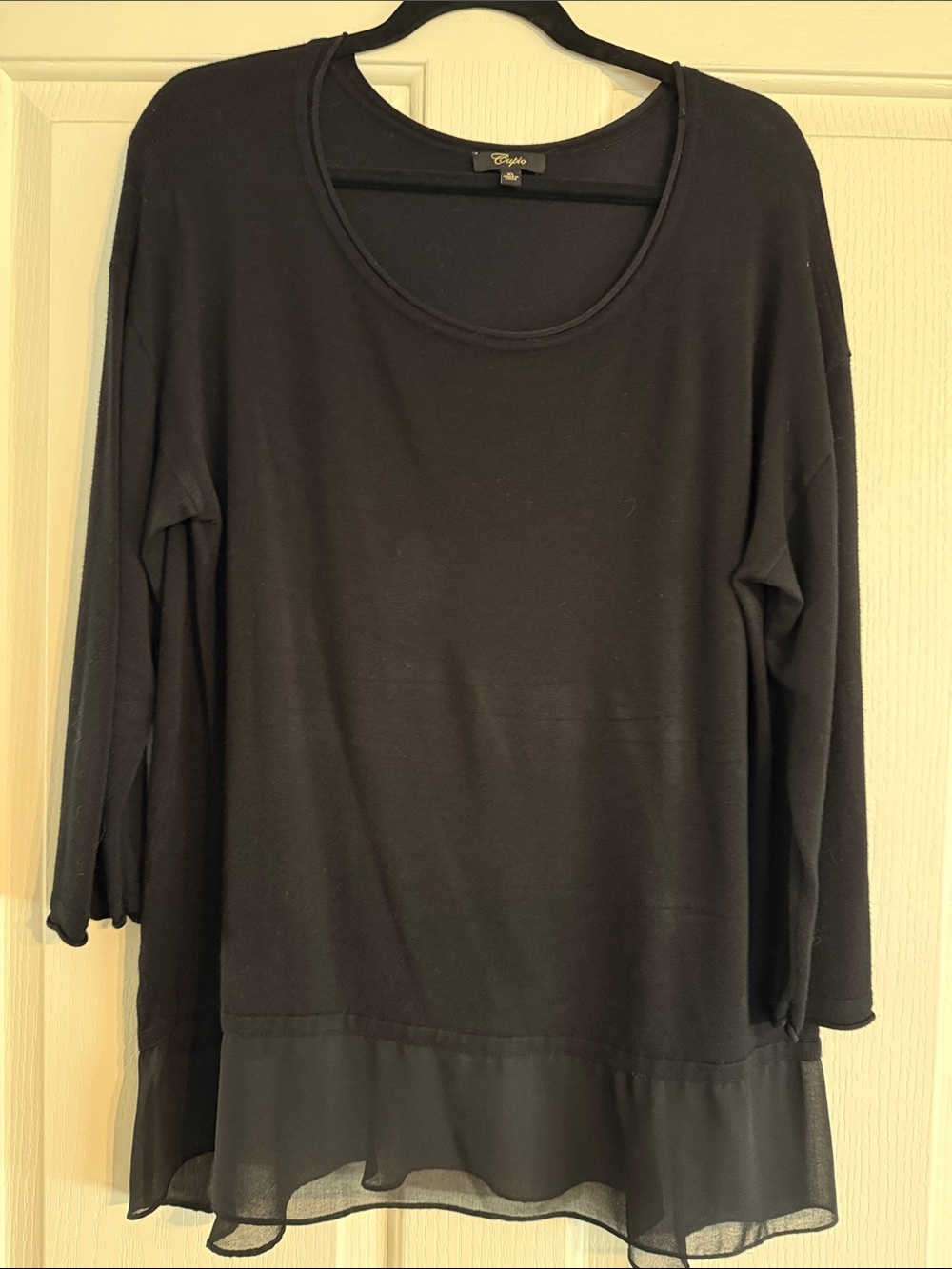 Cupio Black Long Sleeve Top with Chiffon Hem